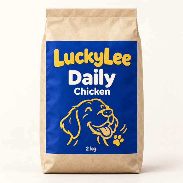 Ogledno LuckyLee Daily Chicken pakiranje od 2 kg s plavom etiketom.